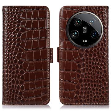 Étui Portefeuille Xiaomi 14 Ultra en Cuir avec RFID - Série Crocodile - Marron