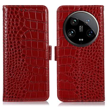 Étui Portefeuille Xiaomi 14 Ultra en Cuir avec RFID - Série Crocodile - Rouge