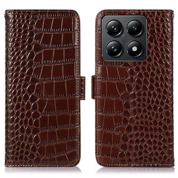 Étui Portefeuille Xiaomi 14T en Cuir avec RFID - Série Crocodile - Marron