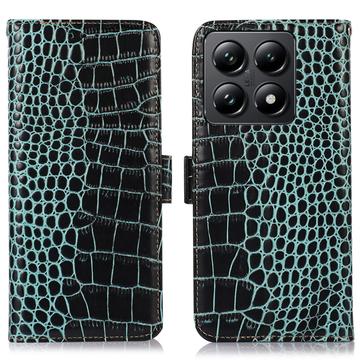 Étui Portefeuille Xiaomi 14T en Cuir avec RFID - Série Crocodile - Vert