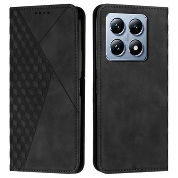 Étui Portefeuille Xiaomi 14T avec fermeture magnétique à motif de losange - Noir