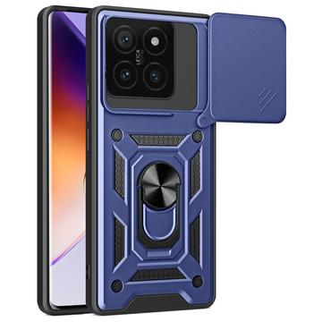 Coque Hybride Xiaomi 14T à Anneau Rotatif avec Protection pour Appareil Photo - Bleue