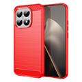 Coque Xiaomi 15T en TPU Brossé - Fibre de Carbone - Rouge