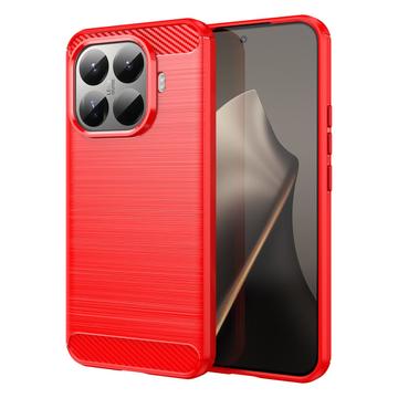 Coque Xiaomi 15T Pro en TPU Brossé - Fibre de Carbone - Rouge