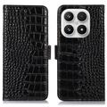 Étui Portefeuille Xiaomi 17 en Cuir avec RFID - Série Crocodile - Noir