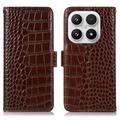 Étui Portefeuille Xiaomi 17 en Cuir avec RFID - Série Crocodile - Marron