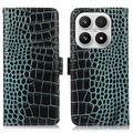 Étui Portefeuille Xiaomi 17 en Cuir avec RFID - Série Crocodile - Vert