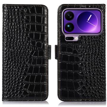 Étui Portefeuille Xiaomi 17 Pro en Cuir avec RFID - Série Crocodile - Noir
