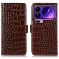 Étui Portefeuille Xiaomi 17 Pro en Cuir avec RFID - Série Crocodile - Marron