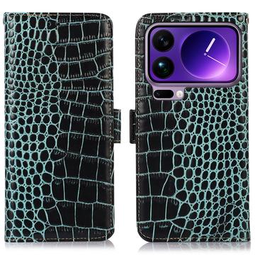 Étui Portefeuille Xiaomi 17 Pro en Cuir avec RFID - Série Crocodile - Vert