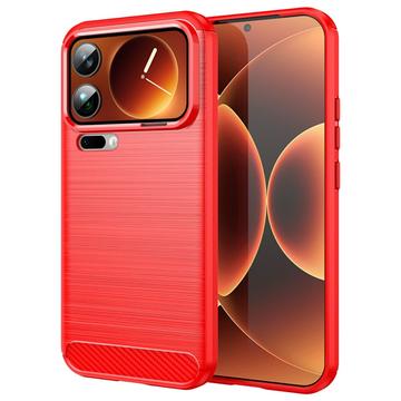 Coque Xiaomi 17 Pro Max en TPU Brossé - Fibre de Carbone - Rouge