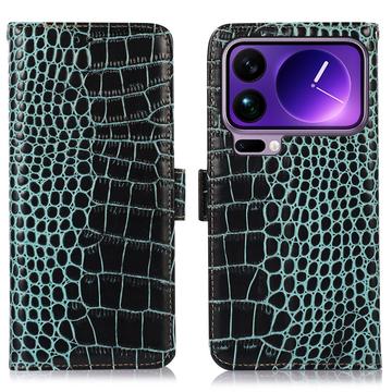 Étui Portefeuille Xiaomi 17 Pro Max en Cuir avec RFID - Série Crocodile - Vert