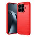 Coque Xiaomi 17T en TPU Brossé - Fibre de Carbone - Rouge