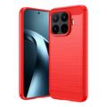 Coque Xiaomi 17T Pro en TPU Brossé - Fibre de Carbone - Rouge