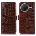 Étui Portefeuille Xiaomi Poco F7 Pro en Cuir avec RFID - Série Crocodile - Marron