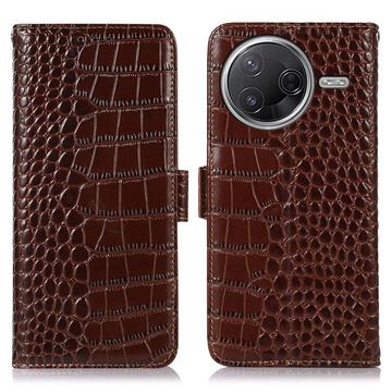Étui Portefeuille Xiaomi Poco F7 Pro en Cuir avec RFID - Série Crocodile - Marron