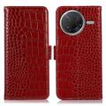 Étui Portefeuille Xiaomi Poco F7 Pro en Cuir avec RFID - Série Crocodile - Rouge