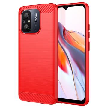 Coque Xiaomi Redmi 12C en TPU Brossé - Fibre de Carbone - Rouge