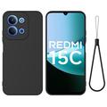 Coque Xiaomi Redmi 15C en silicone liquide avec dragonne - Noire
