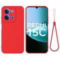Coque Xiaomi Redmi 15C en silicone liquide avec dragonne - Rouge