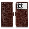Étui Portefeuille Xiaomi Redmi K90/Poco F8 Pro en Cuir avec RFID - Série Crocodile - Marron