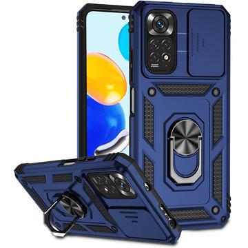 Coque Hybride Xiaomi Redmi Note 11/11S à Anneau Rotatif avec Protection pour Appareil Photo - Bleue