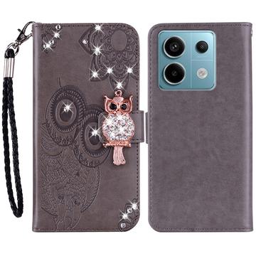 Etui Xiaomi Redmi Note 13 Pro/Poco X6 Hibou Strass - Gris