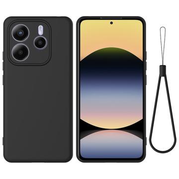 Coque Xiaomi Redmi Note 14 5G en silicone liquide avec dragonne - Noire