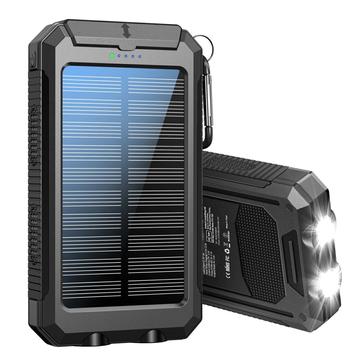 YD-886 Banque d\'énergie solaire étanche 8000mAh avec lampe de poche, boussole - Noir