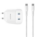 Yesido YC109 Chargeur double USB-C PD 45W avec câble USB-C - Blanc
