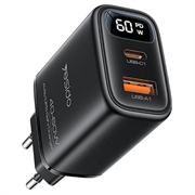 Chargeur rapide Yesido YC122 à double port PD 60W avec écran numérique - Noir