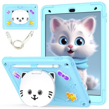 Étui hybride iPad 10.2 2019/2020/2021 avec béquille et chat mignon - Bleu clair