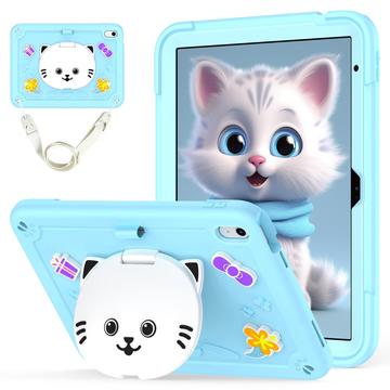 Étui hybride iPad 2022/2025 avec béquille et chat mignon - Bleu clair