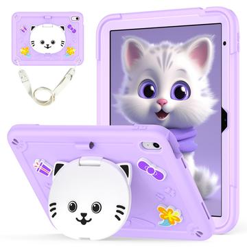Étui hybride iPad 2022/2025 avec béquille et chat mignon - Violet clair