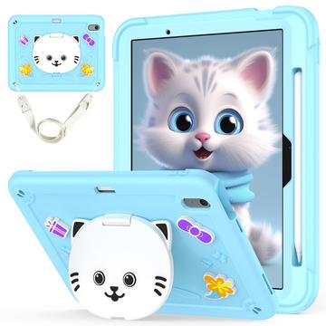 Étui hybride iPad Air 11 2024/2025 avec béquille et chat mignon - Bleu clair