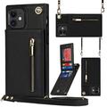 Coque hybride iPhone 11 avec portefeuille et dragonne - Noire