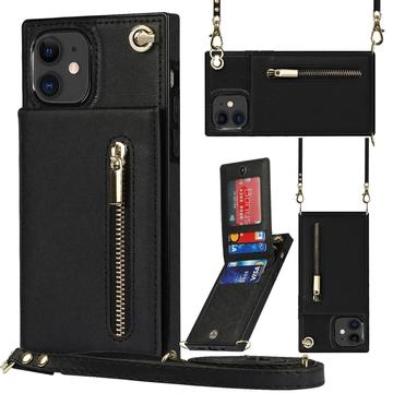Coque hybride iPhone 11 avec portefeuille et dragonne - Noire