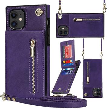 Coque hybride iPhone 11 avec portefeuille et dragonne - Violete