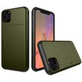 Coque Hybride iPhone 11 Pro avec Fente pour Carte Coulissante - Vert Armée