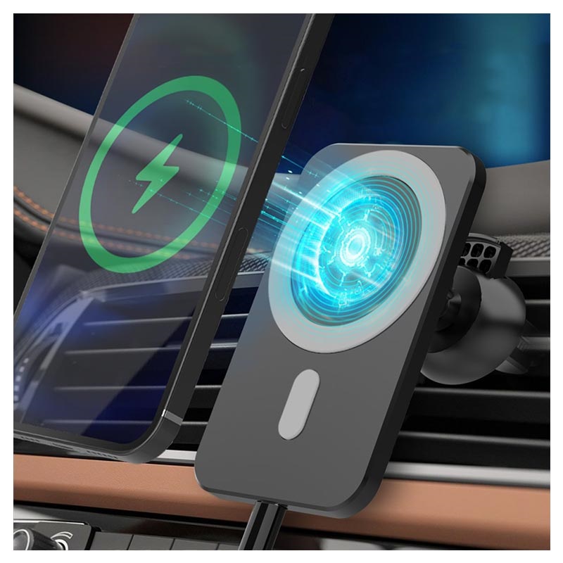 Accezz Support de téléphone pour voiture pour iPhone 12 - Chargeur sans fil  - Grille d'aération - Noir