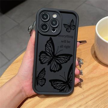 Coque iPhone 12 Pro en TPU à imprimé papillon - Noire