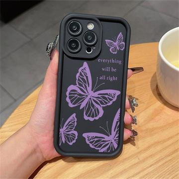 Coque iPhone 12 Pro Max en TPU à imprimé papillon - Violete / Noire