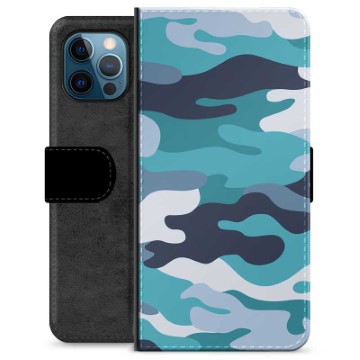 Étui Portefeuille Premium iPhone 12 Pro - Camouflage Bleu