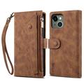 Étui portefeuille à fermeture éclair iPhone 13 Esseble avec dragonne - Marron
