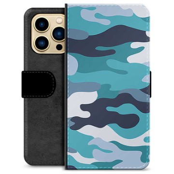 Étui Portefeuille Premium iPhone 13 Pro Max - Camouflage Bleu