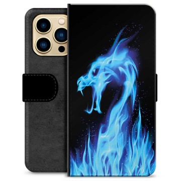 Étui Portefeuille Premium iPhone 13 Pro Max - Dragon Feu Bleu