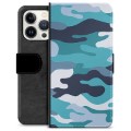 Étui Portefeuille Premium iPhone 13 Pro - Camouflage Bleu