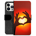 Étui Portefeuille Premium iPhone 13 Pro - Silhouette de Coeur