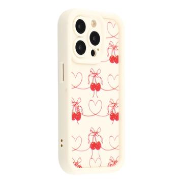 Coque TPU antichoc élégante iPhone 13 Pro avec bords relevés - Blanche / Cerises à nœud