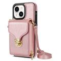 Coque tout-en-un iPhone 14 Plus avec portefeuille et dragonne - Or rose